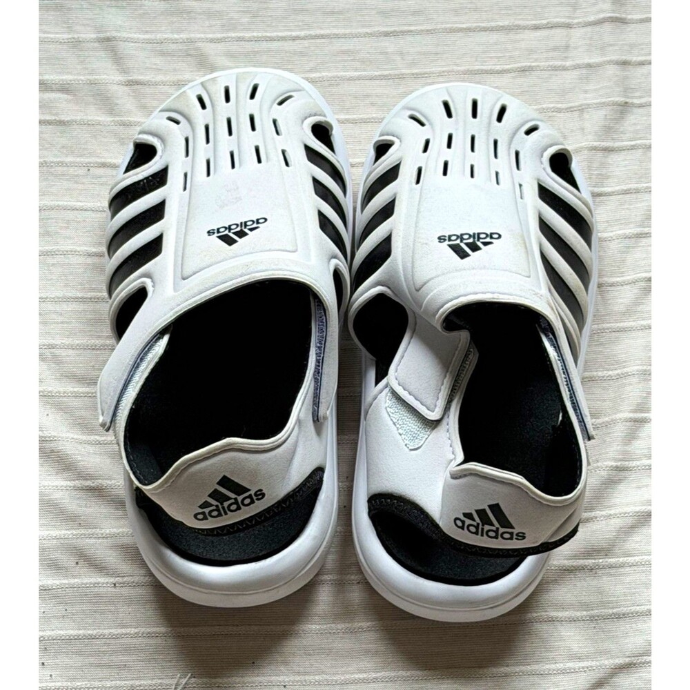 adidas Unisex Kids Slip-On Strappy Sandals White/Black Open Toe US 11